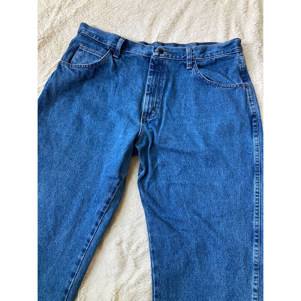 Heavyweight Denim Jeans 36x28 Straight Leg Medium Wash Workwear Cotton Rustler